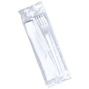 Einweg-Besteck Sets Gabel + Messer + Serviette, einzeln verpackt, 100 Stk.