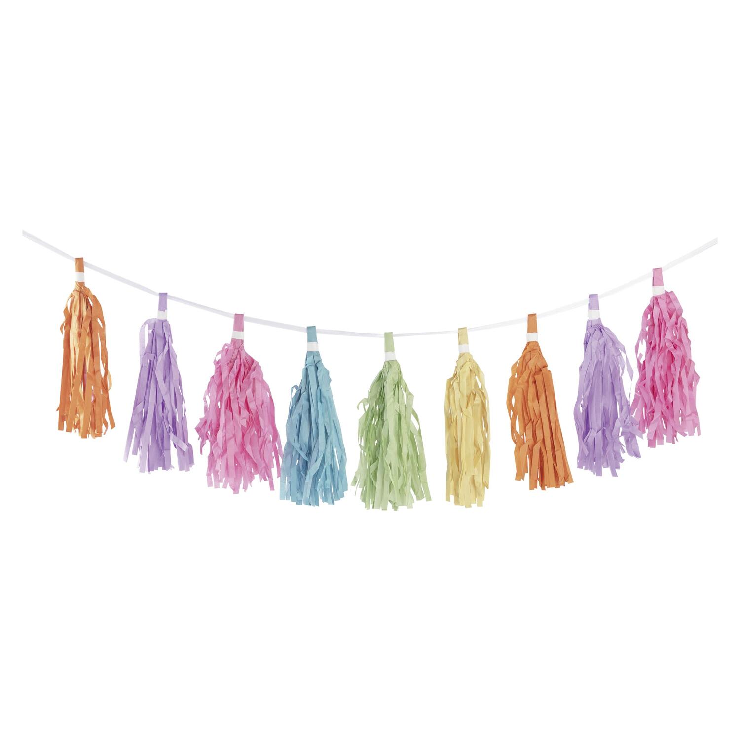 Tassel-Girlande Pastellfarben aus Papier, schwer entflammbar, 3m, 1 Stk.