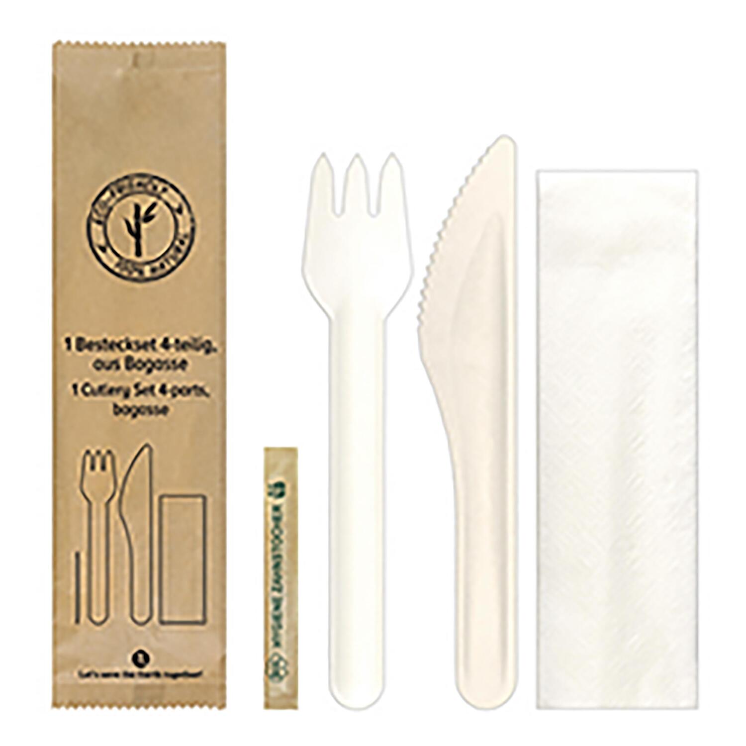 Bestecksets 4-teilig,ausBagasse,naturwei,22cm,25 Sets