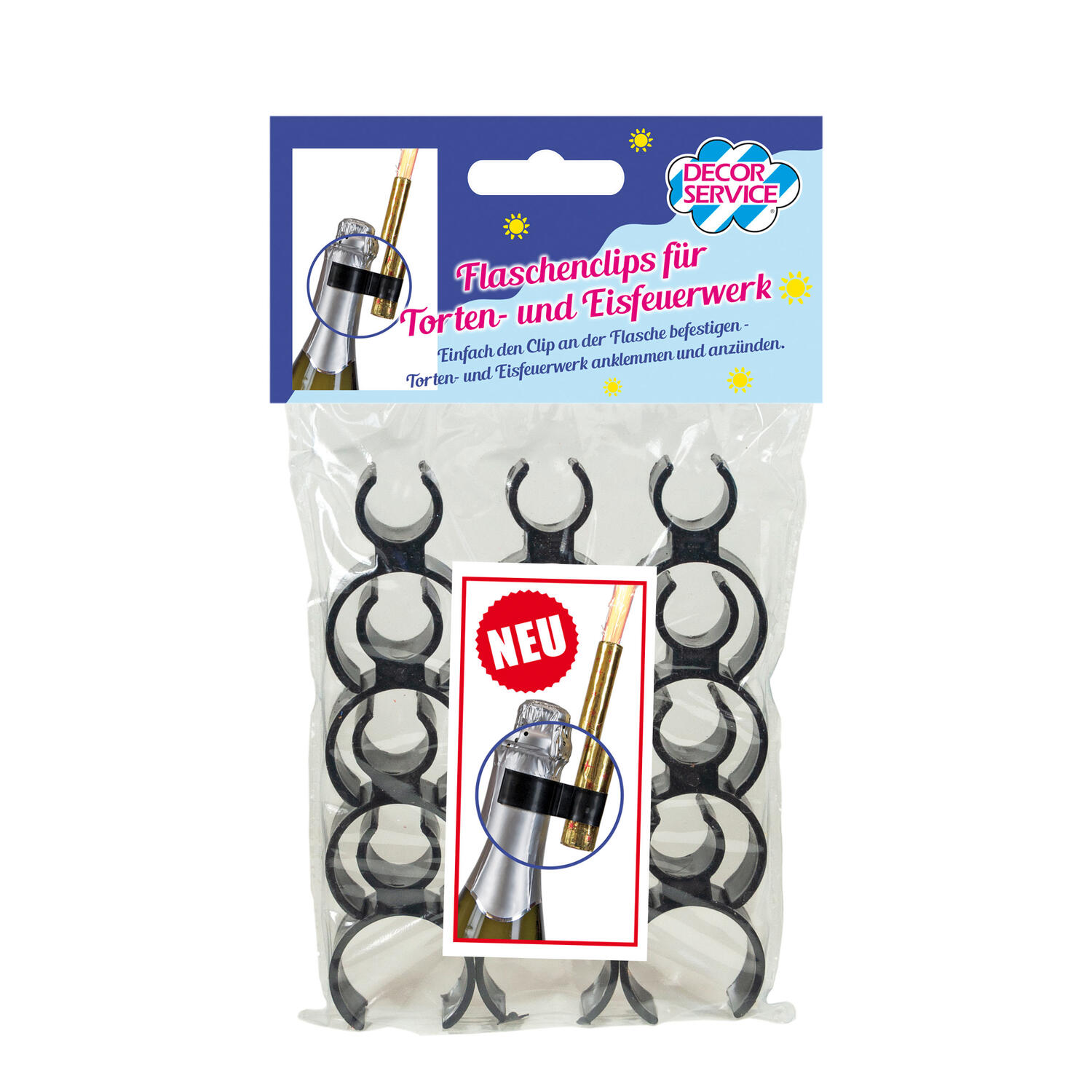 Flaschenclips fr Torten- und Eisfeuerwerk, schwarz, 12 Stk.